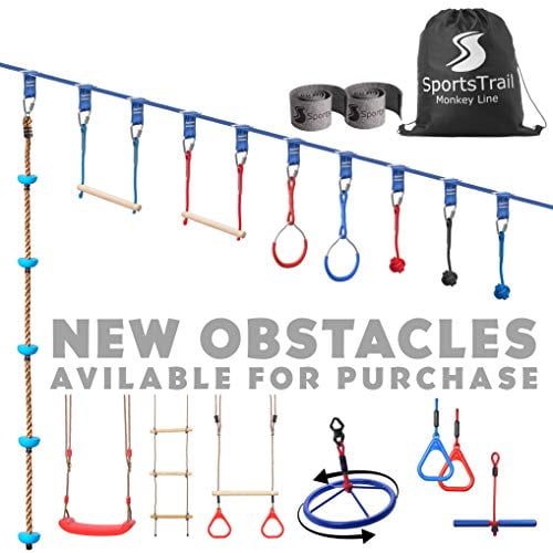 Climbing Rope Ninja Warrior Obstacle Course for Kids 42 Slackline Kit Trapeze Swing Rope Ladder Jungle Gym Monkey Bars Kit for Kids and Adults Wheel Warrior Training Equipment Gymnastic Bar